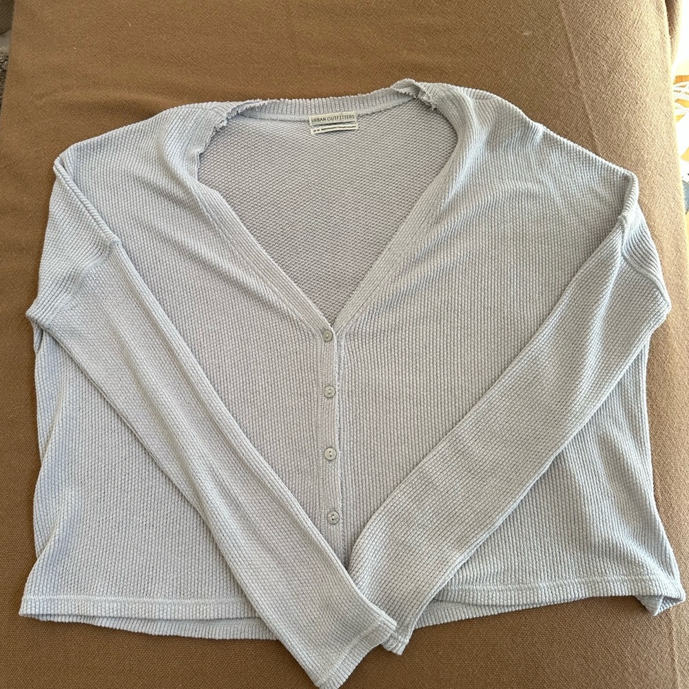 Urban Outfitters Light Grey Knit Button Up Size Medium